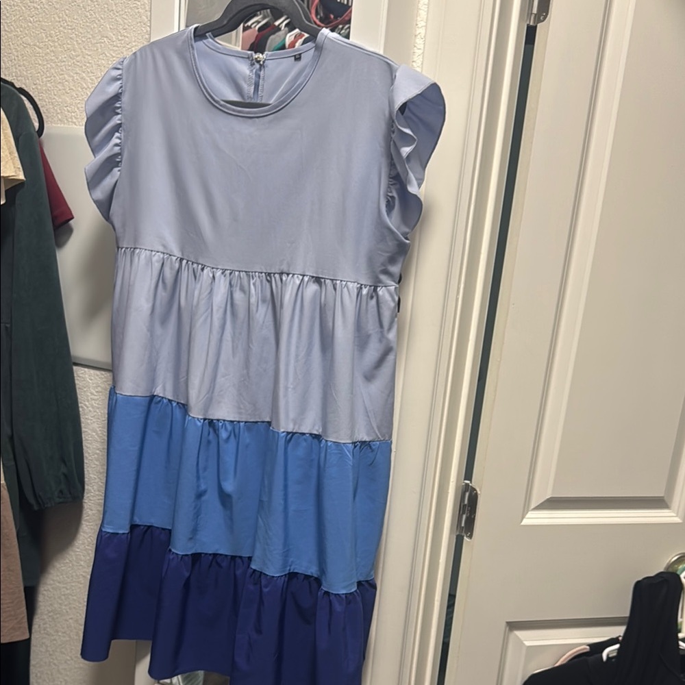 Blue Ruffled Tiered Sundress Sleeveless